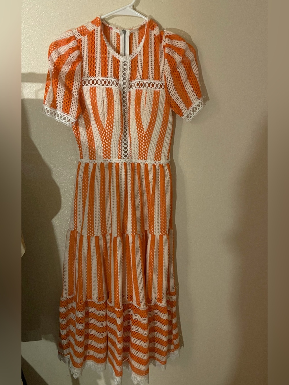 Vintage Orange and White Lace Midi Dress